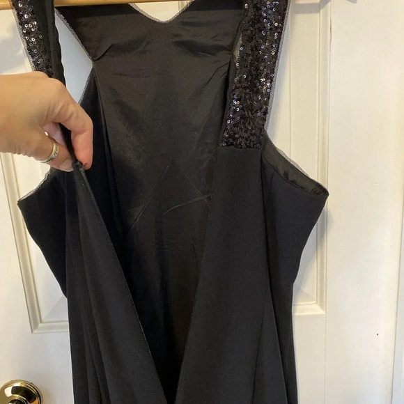 Aidan Mattox Black Maxi Dress Long Halter Sequins Side Slit Elegant Y2K Formal - Picture 8 of 16